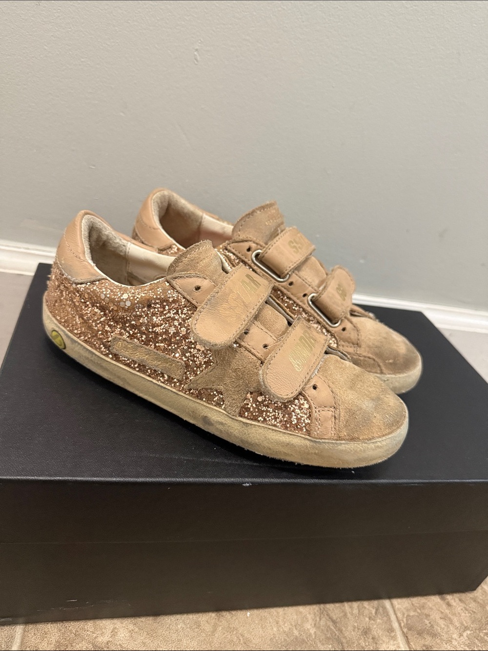 Golden Goose Kids Velcro Glitter Sneakers in Rose Gold